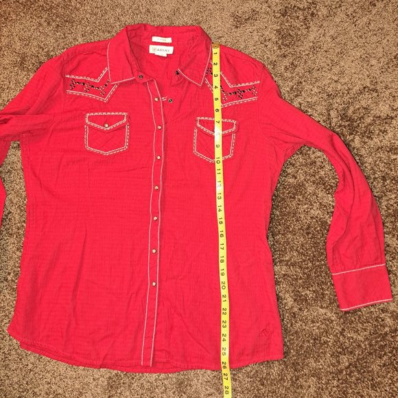 Ariat Embroidered Stitch Accent Snap Button Western Fitted Red Shirt Sz XL - Picture 11 of 12